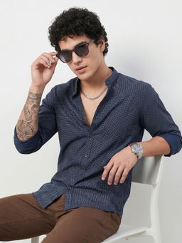 Charagh Din - Men Blue Cotton Emperor / Chinese Collar Regular Fit Party Shirt