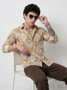 Charagh Din - Men Yellow Blended Regular Collar Regular Fit Print Party Shirt