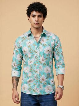 Charagh Din - Mens Blue Blended Regular Collar Regular Fit Print Party Shirt