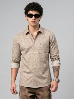 Charagh Din - Men Beige Blended Regular Collar Regular Fit Print Party Shirt