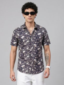Charagh Din - Men Black Blended Regular Collar Regular Fit Printed Shirt