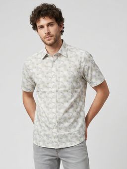 Charagh Din - Men Green Blended Regular Collar Regular Fit Print Party Shirt