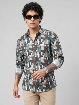 Charagh Din - Men Brown Blended Regular Collar Regular Fit Print Party Shirt