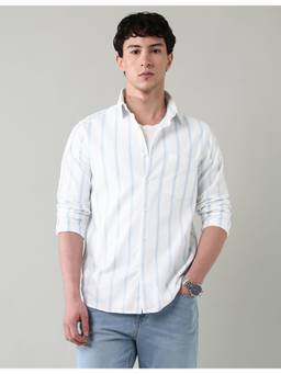 AD By Arvind - Men's Blue Vertical Slim Fit Striped Shirt