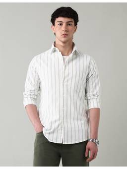 AD By Arvind - Men's Green Vertical Slim Fit Striped Shirt