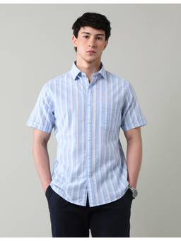 AD By Arvind - Men's Blue Vertical Striped Regular Fit Shirt