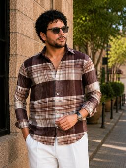 Instafab Plus - Men's Burgundy Plaid Check Flannel Shirt