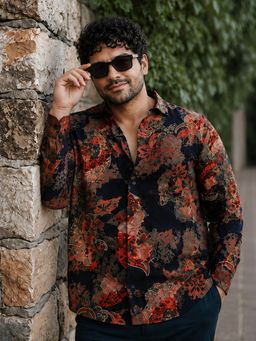 Instafab Plus - Men's Navy Blue All Over Floral Printed Shirt
