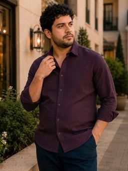 Instafab Plus - Men's Wine TextuWine Brushed Shirt
