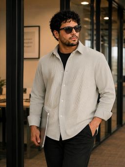 Instafab Plus - Men's Beige Texture Jacquard Knit Shirt