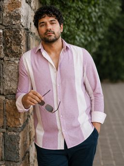 Instafab Plus - Men's Lavender Vertical Stripe Schiffli Shirt