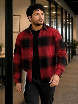 Instafab Plus - Men's Red Buffalo Check Flannel Shirt