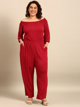 THE PINK MOON - Maroon Solid Jumpsuit
