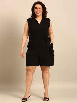 THE PINK MOON - Solid Black Playsuit