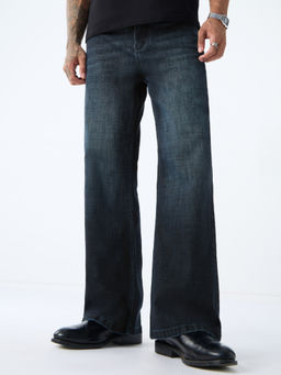 The Souled Store - Men Navy Blue Solid Bootcut Fit Jeans
