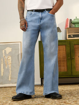 The Souled Store - Men Light Blue Solid Bootcut Fit Denim Jeans