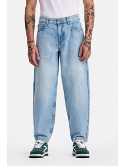 Snitch - Men Blue Knee Rips Loose Fit Casual Jeans