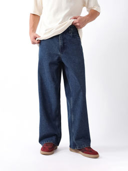 The Bear House - Men Blue Solid Wide Fit Denim Jeans