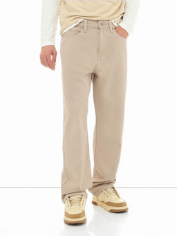Flying Machine - Men Beige Solid Mid Rise Cobain Relaxed Fit Jeans