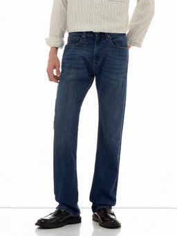 Flying Machine - Men Blue Solid Whiskered Straight Fit Jeans
