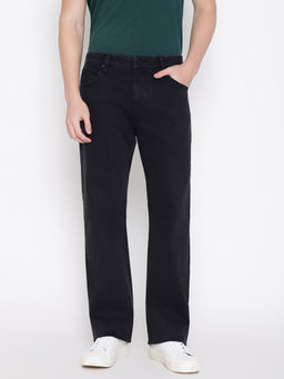 Guess - Men Black Solid Straight Mid-Rise Relaxed Fit Jeans