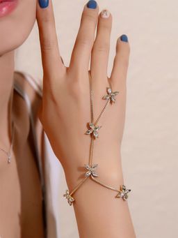 Yellow Chimes - Women Gold-Plated Flower Crystal Graceful Hand Chain Ring Bracelet