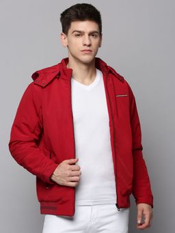 SHOWOFFFF - Mens Hooded Maroon Solid Open Front Jacket