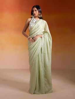 Gajra Gang - B-Desi Divas Mint Dew Drop Organza Embellished Saree (Free Size)