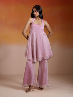 Gajra Gang - Rose Pink Tissue Chiffon Halter Kurta & Pant Nakhraali Nomads