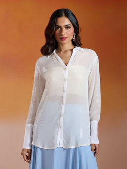 Gajra Gang - White Georgette Sequined Shirt Nakhraali Nomads