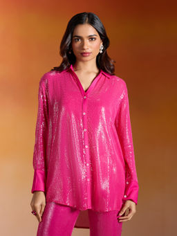 Gajra Gang - Pink Georgette Sequined Shirt Nakhraali Nomads