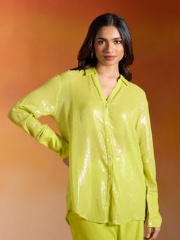 Gajra Gang - Lime Green Georgette Sequined Shirt Nakhraali Nomads