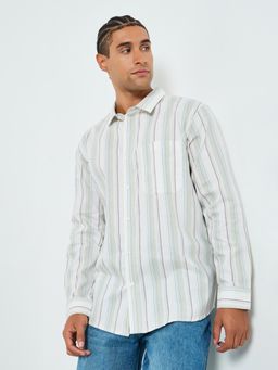 Styli - White Striped Button Down Collar Relaxed Fit Full Sleeve Casual Shirt