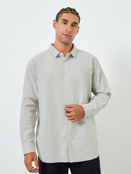 Styli - Grey Solid Relaxed Fit Spread Collar Full Sleeves Casual Shirt