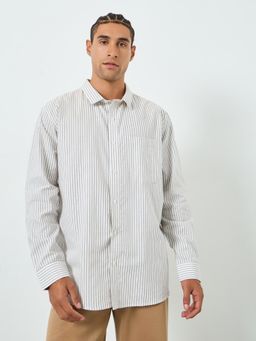 Styli - White Striped Button Down Collar Relaxed Fit Full Sleeve Casual Shirt