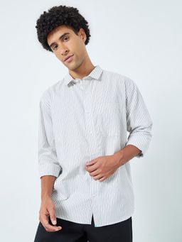 Styli - White Striped Button Down Collar Relaxed Fit Full Sleeve Casual Shirt