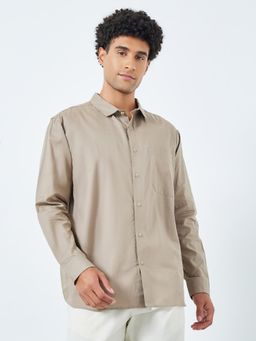 Styli - Brown Solid Relaxed Fit Spread Collar Full Sleeves Casual Shirt