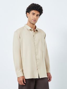 Styli - Beige Solid Relaxed Fit Spread Collar Full Sleeves Casual Shirt