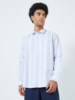Styli - Blue Striped Relaxed Fit Spread Collar Full Sleeves Casual Shirt