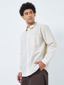 Styli - Beige Striped Button Down Collar Relaxed Fit Full Sleeve Casual Shirt