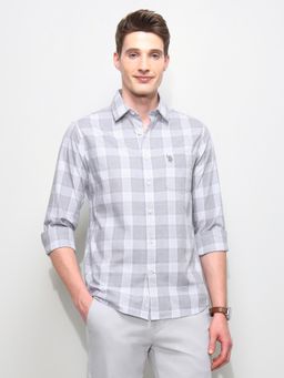 U.S. POLO ASSN. - Grey Twill Regular Fit Grid Tattersall Checked Shirt