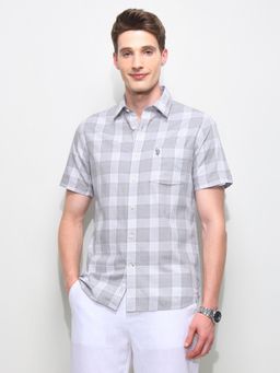 U.S. POLO ASSN. - Grey Twill Regular Fit Grid Tattersall Checked Shirt