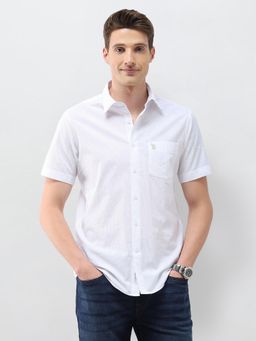 U.S. POLO ASSN. - White Seersucker Regular Fit Textured Shirt