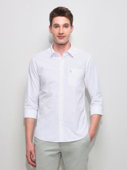 U.S. POLO ASSN. - White Seersucker Regular Fit Textured Shirt