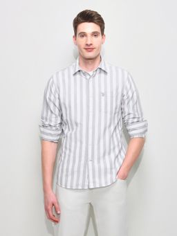 U.S. POLO ASSN. - Grey Vertical Striped Regular Fit Shirt
