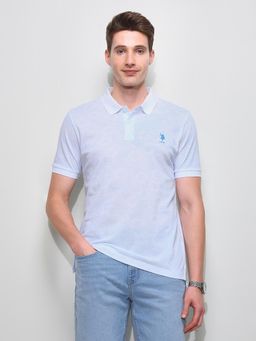 U.S. POLO ASSN. - Blue Floral Vertical Striped Slim Fit Polo T-Shirt