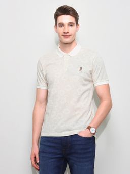 U.S. POLO ASSN. - Off White Floral Vertical Striped Slim Fit Polo T-Shirt