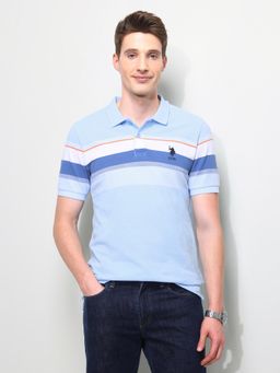 U.S. POLO ASSN. - Blue Horizontal Striped Slim Fit Polo T-Shirt