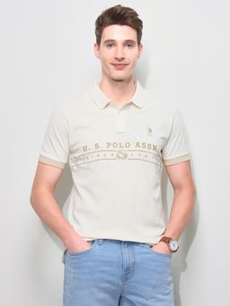 U.S. POLO ASSN. - Beige Brand Embroidered Slim Fit Polo T-Shirt
