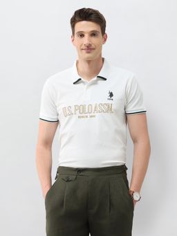 U.S. POLO ASSN. - White Brand Embroidered Slim Fit Polo T-Shirt